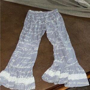 Mustard Pie Blue and White Script Leggings